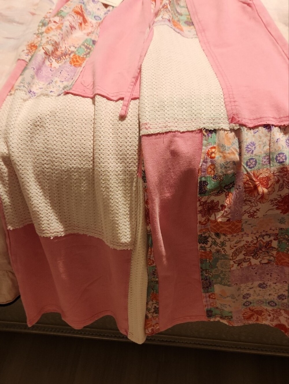 Pink Patchwork Wide-Leg Drawstring Pants - Picture 4 of 6